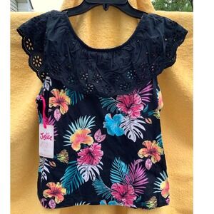 NWT Justice Ruffle Tank Top Floral Tropical Black‎ Eyelet Girls XL(16/18)